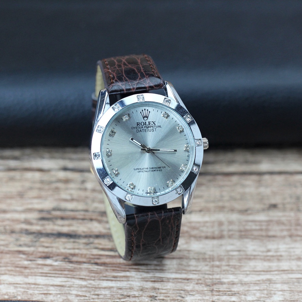 Grosiran Jam Tangan Pria Rolex 0425BY Analog Strap Kulit Include Box Jam Tangan dan Baterai Cadangan (COD) FASHION