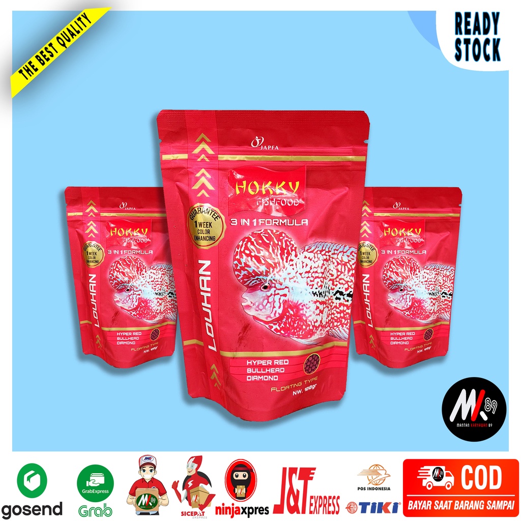 Pelet Louhan Hokky 3 in 1 Flower Horn 100gr Hyper Red Bullhead Diamond Ori Thailand Kamfa F2 Lou Han