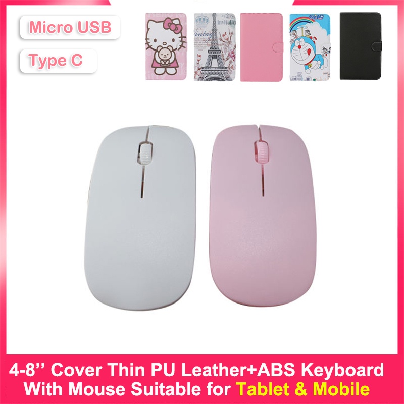 Hadiah Gratis Portabel Tipe-C/Micro-USB Kabel Keyboard Mouse Set dengan Penutup Kulit untuk Ponsel Tablet OTG Universal