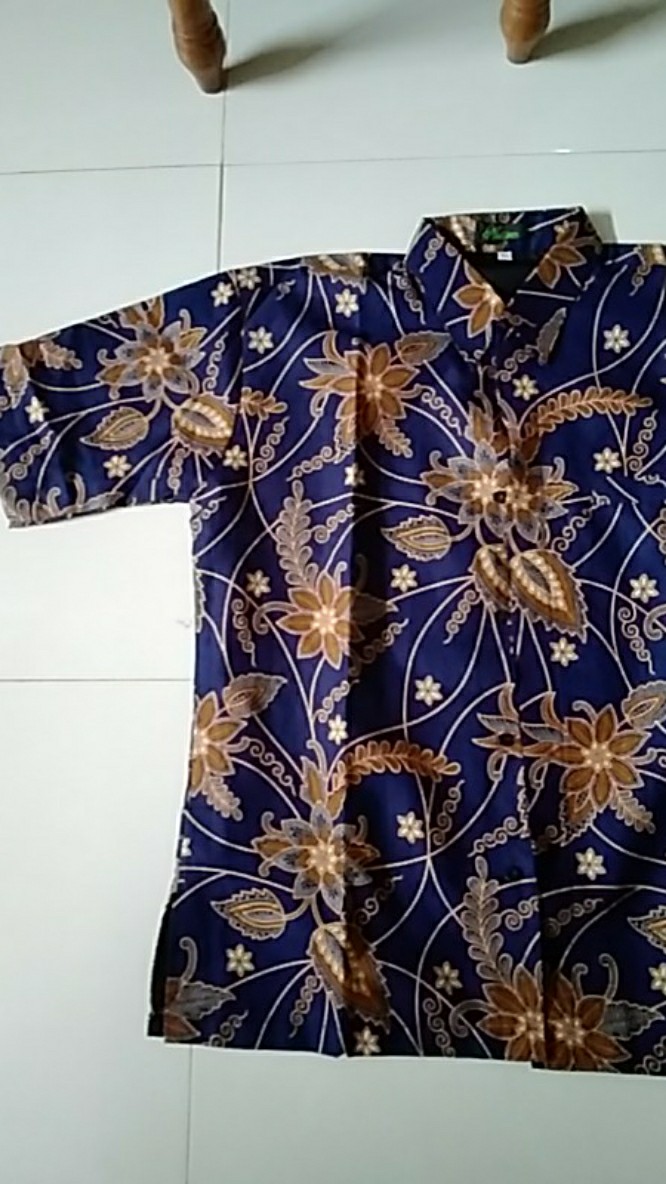 Batik Solo Kembang Biru Pendek Kemeja Pria Katun Halus Sragenan Full Furing