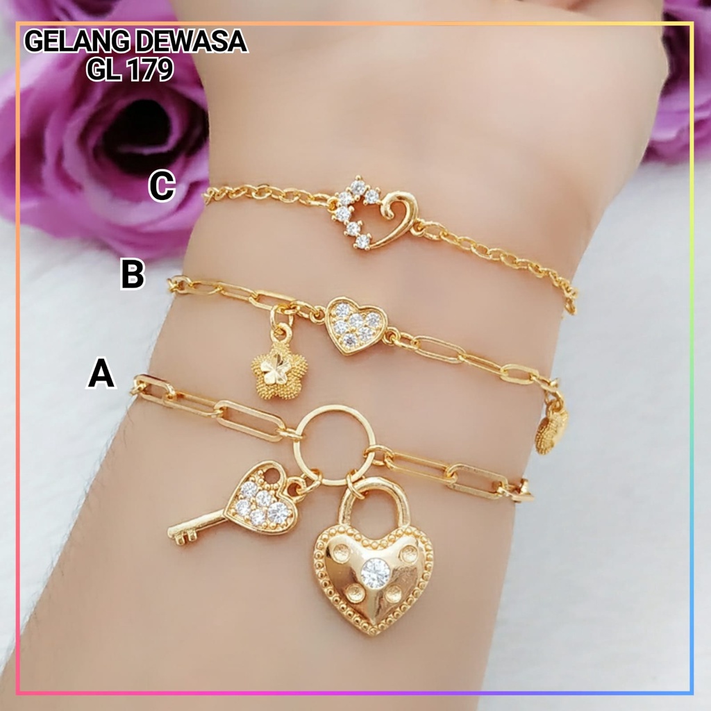 Gelang xuping gelang jurai rantai terlaris love gembok permata cantik perhiasan lapis emas gold GL 179