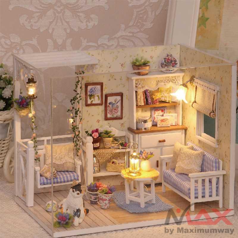 Merakit Rumah Boneka kreatifitas anak bisa jadi pajangan membanggakan anak Cute Room Miniatur Rumah Boneka 3D DIY 1:24 - 3013 DIY Dollhouse Kit With Furniture LED Lights Diy Miniature Building Little House Wooden Toys for Children Adult