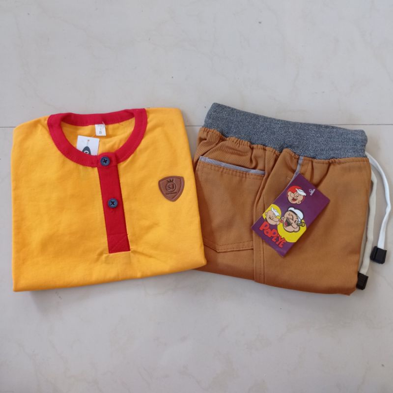 Setelan Anak Laki Laki Size S (3-4tahun) Polo Kancing Celana Pendek Chinos