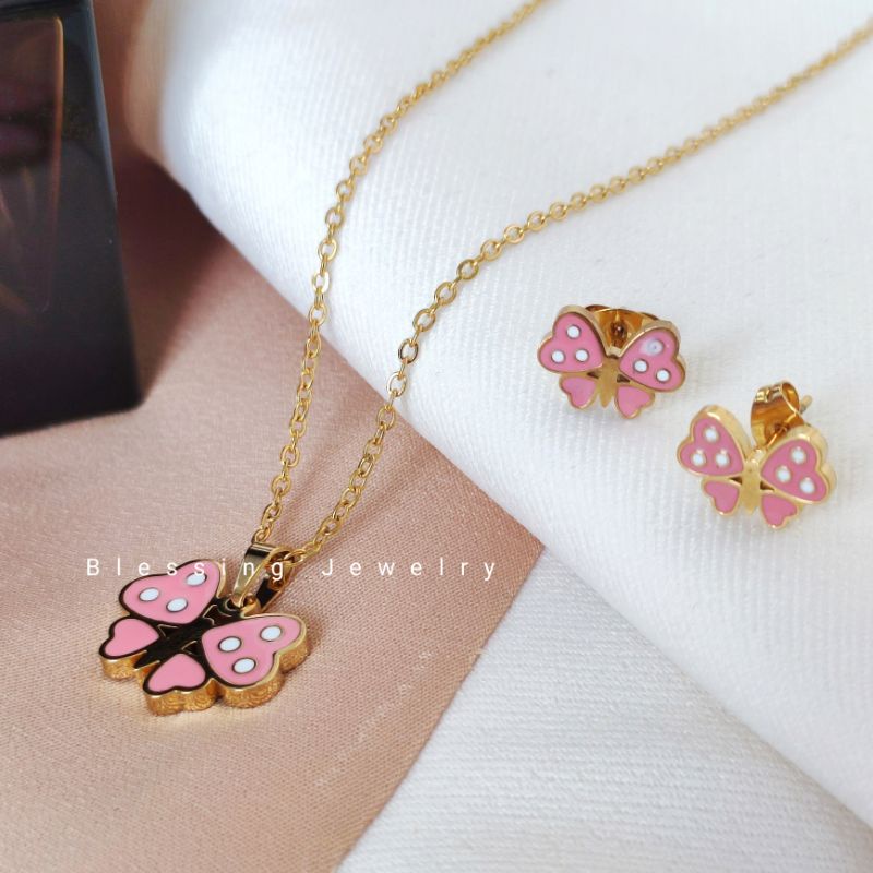 Kalung Set Liontin Dan Anting Anak Titanium Animasi