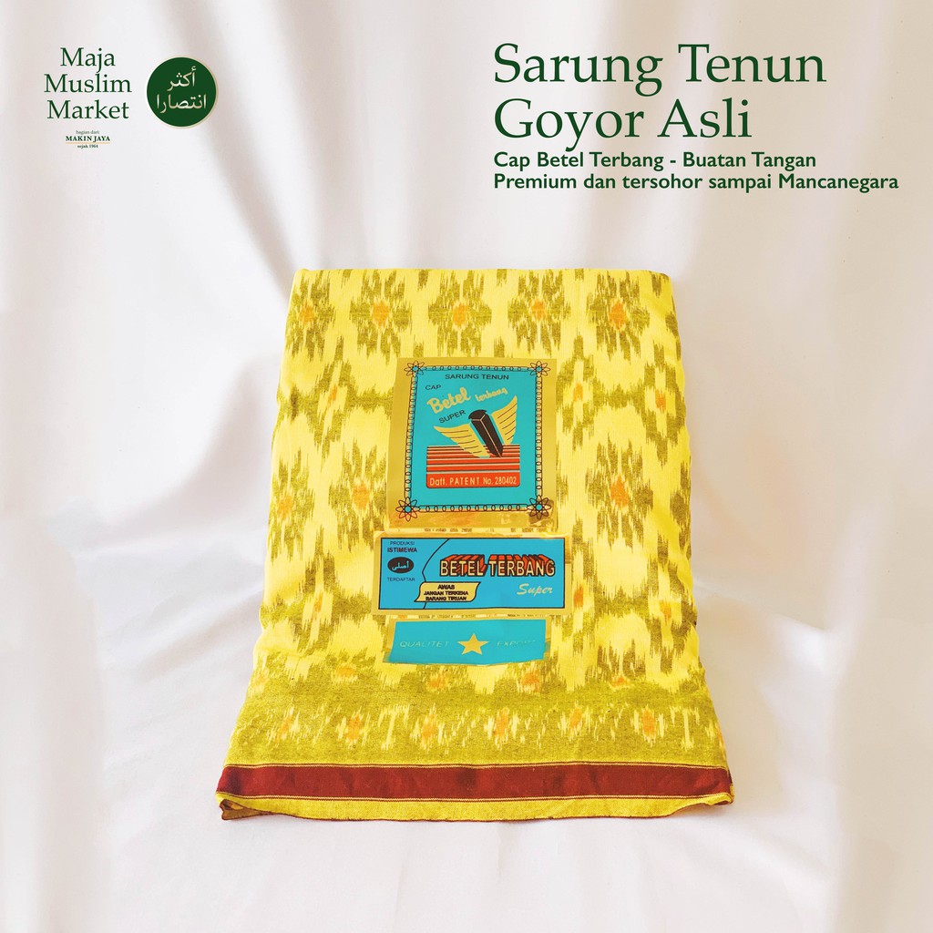 SARUNG TENUN GOYOR PREMIUM LEGENDARIS DIJAMIN ASLI - BETEL TERBANG KUNING - BUATAN TANGAN,MESIN KAYU