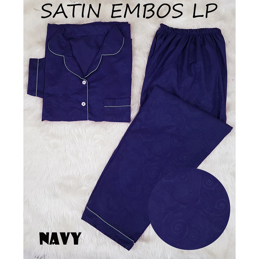 HipNop SATIN LP EMBOS BAJU TIDUR WANITA LENGAN PANJANG PIYAMA CEWE CEWEK SLEEPWEAR MAROON