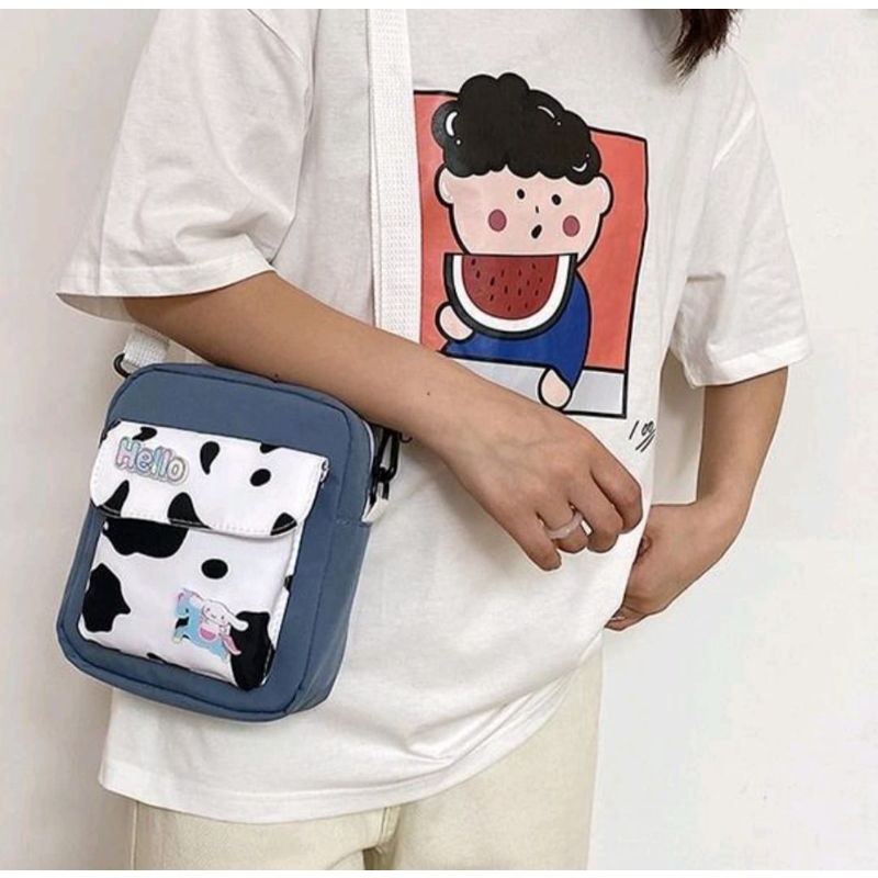 Tas Selempang anak perempuan motif COW /Tas selempang wanita remaja kekinian