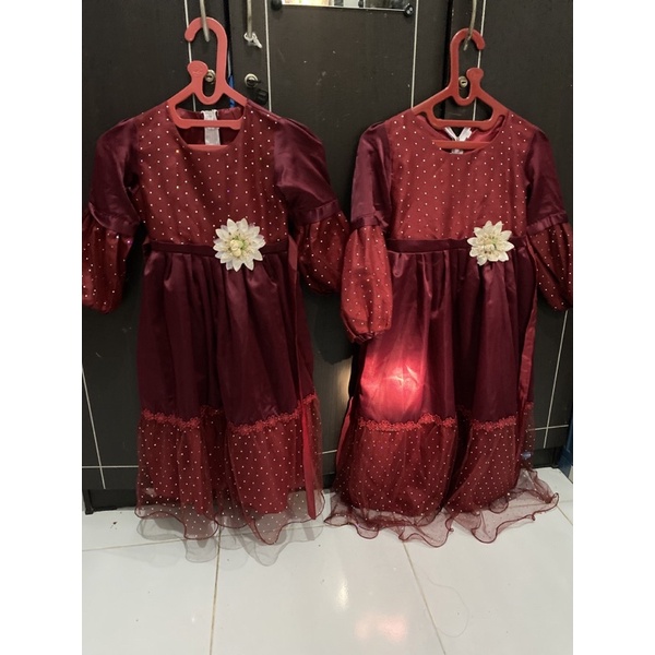 dijual gamis couple cantik fo 2 kids girl n mom red brokat