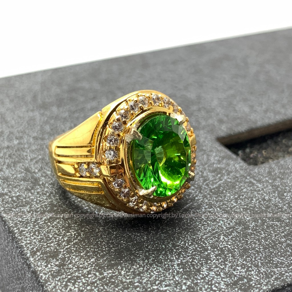 [Bayar di Tempat] Cincin Pria Batu Natural Green Moldavite Original Oval