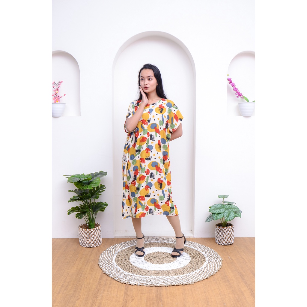 Daster Viral Ruffle Busui Friendly Resleting Depan Lengan Pendek | Daster Kekinian Busui Murah | Daster Rayon Busui Motif Terbaru Panjang Selutut-Busui NRWhitePaint