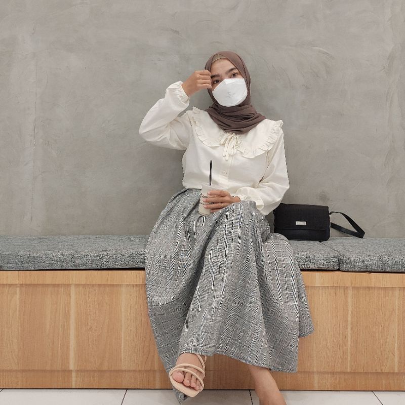 BEFAST - ZFS OOTD Wanita Blouse GALEN / BIG COLLAR LINEN SHIRT / Blouse Kerah Lipat / Blouse Polos Casual / Fashion Wanita Remaja / Atasan Lengan Panjang / Terbaru 202