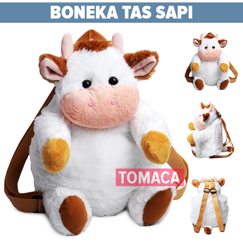 Tas Ransel Anak Bentuk Boneka Sapi Lucu Cow Backpack Bag Punggung Coklat Putih Balita Batita TK PG