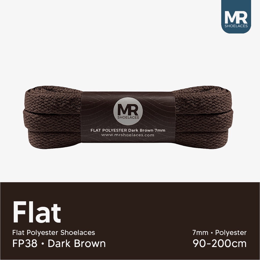 Original MR Shoelaces FP38 Dark Brown (Coklat Tua) Tali Sepatu Polyester Pipih Flat 7mm 80cm 90cm 100cm 120cm 130cm 150cm 180cm 200cm untuk Sneakers - Premium Shoelace Gepeng