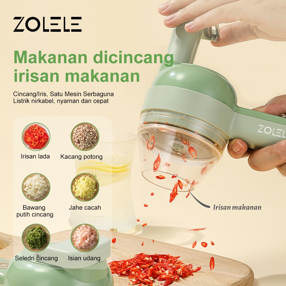 ZOLELE Electric Blender Wireless Chopper Multifungsi 4 in1 Alat Pemotong Sayuran Daging Genggam USB Charging Set Food Vegetable Onion Slicer Penggiling Cabe Cutter Fruit Slicer Grater Food Cooking Processor Mini ZD003