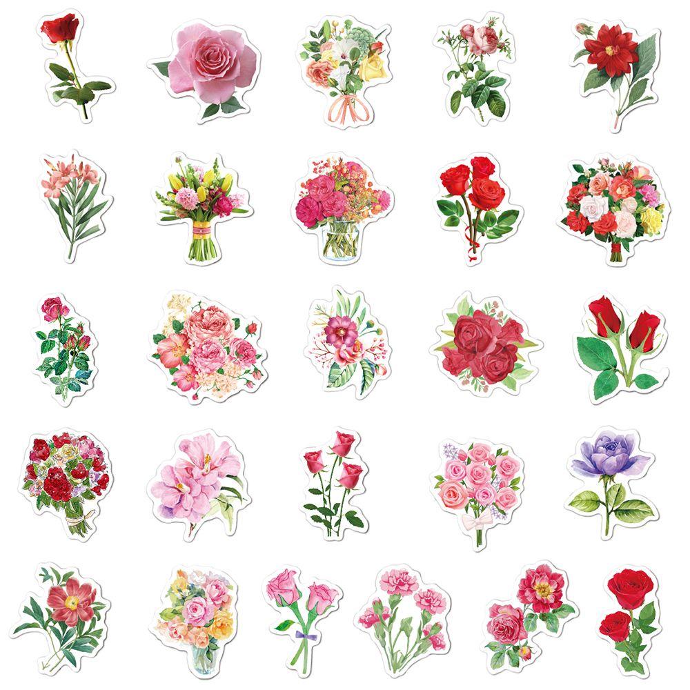 Nanas50 /55/60/100PCS Bunga Cantik Stiker Koper Ornamen Mekar Warna-Warni Scrapbooking Dekorasi Bunga Daun