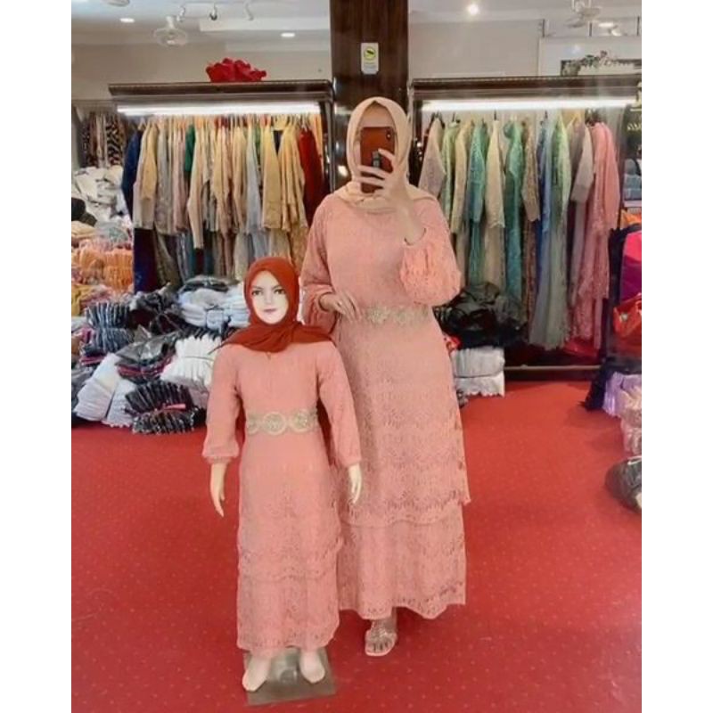 gamis brokat renda pinggang