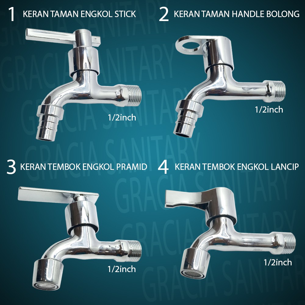 Kran Air 1/2 inch Stainless Keran Panas Dingin Kran air taman tembok 1/2Inch / Kran Tembok 1/2 inch