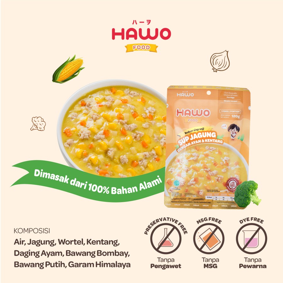 HAWOFOOD BUBUR SIAP SAJI SUP JAGUNG DENGAN AYAM &amp; KENTANG 120GR