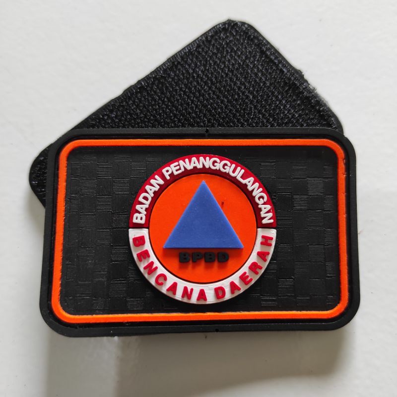 PATCH RUBBER LOGO BPBD KOTAK DASAR HITAM/TIMSAR/TEMPELAN EMBLEM KARET VELCRO