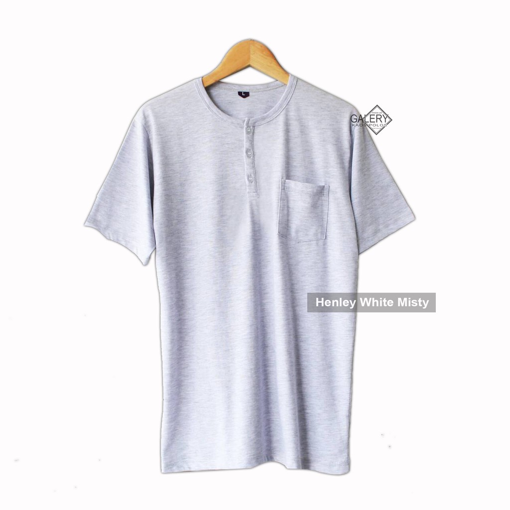 KAOS POLOS HENLEY WARNA WHITE MISTY BAHAN DISTRO SOFT COTON TERBAIK COWOK DEWASA ORIGINAL