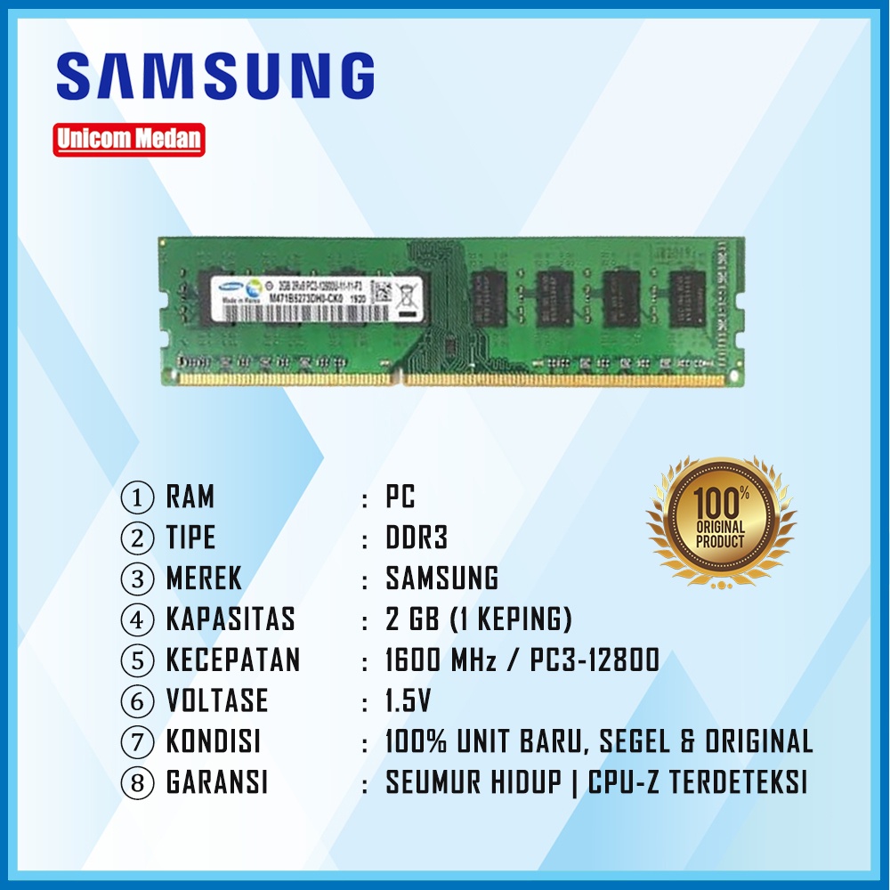 RAM PC DDR3 2GB 1600MHZ PC3-12800 SAMSUNG