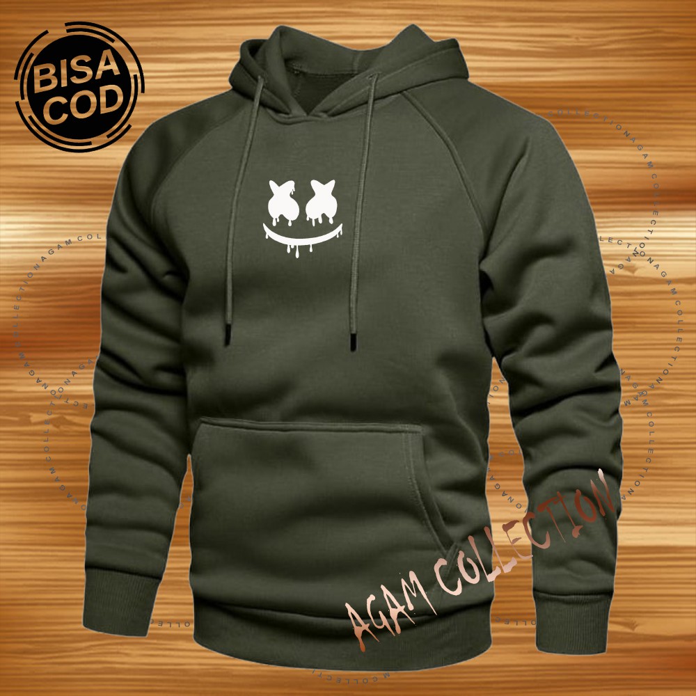 Agam collection Sweater Hoodie Distro Logo Marshmello Premium Text Putih Pria Wanita Jaket Hoodie Kata Kata Sweater Keren Murah