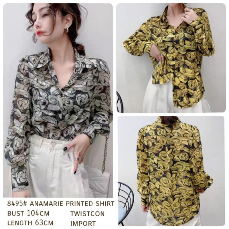 MDLV ~ 8495# Anamarie Printed Shirt Kemeja Korea Kemeja Import Fashion Import