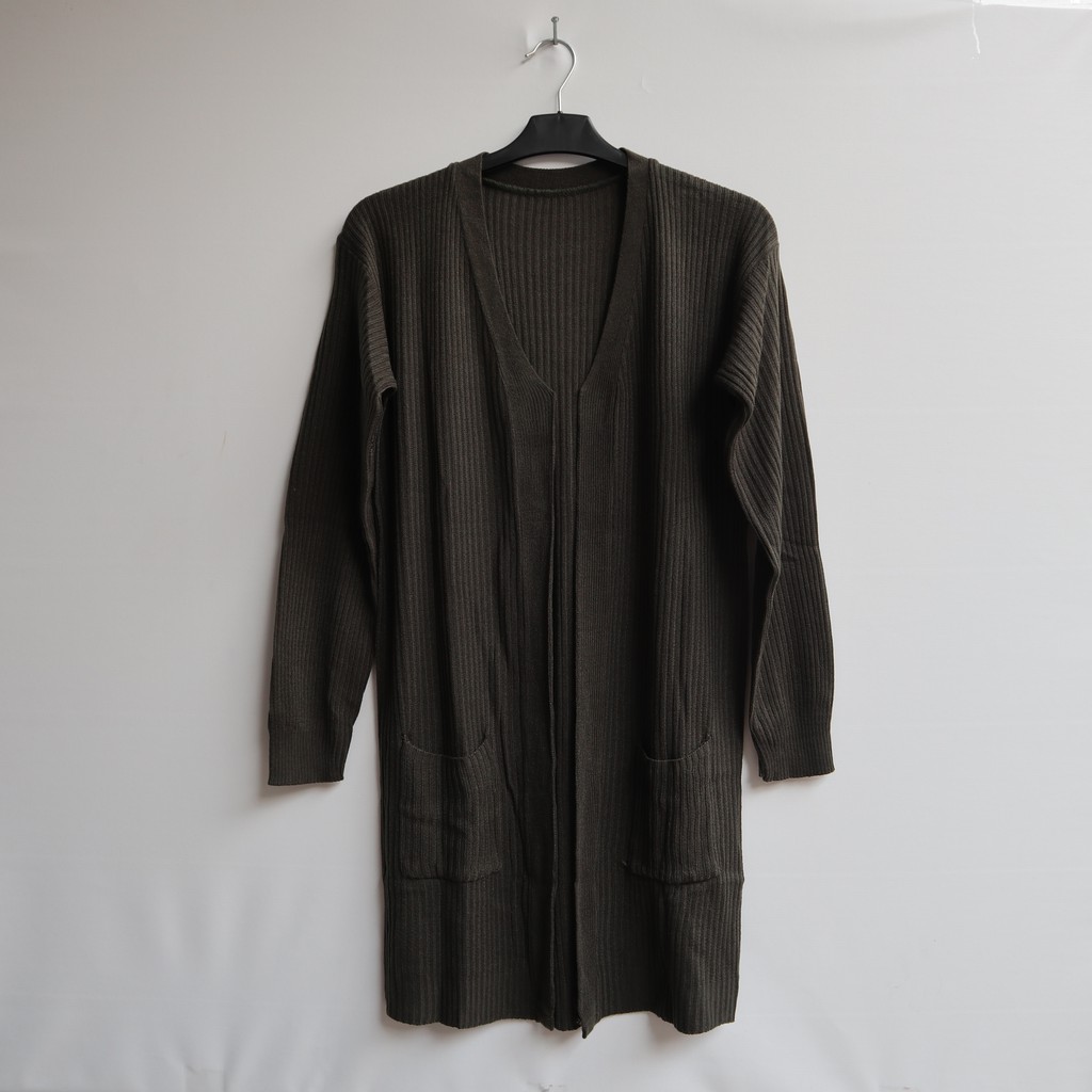 LONG CARDY RAJUT WANITA / OUTER CARDY / CARDIGAN POLOS / OVERSIZE CARDY-HIJAU ARMY