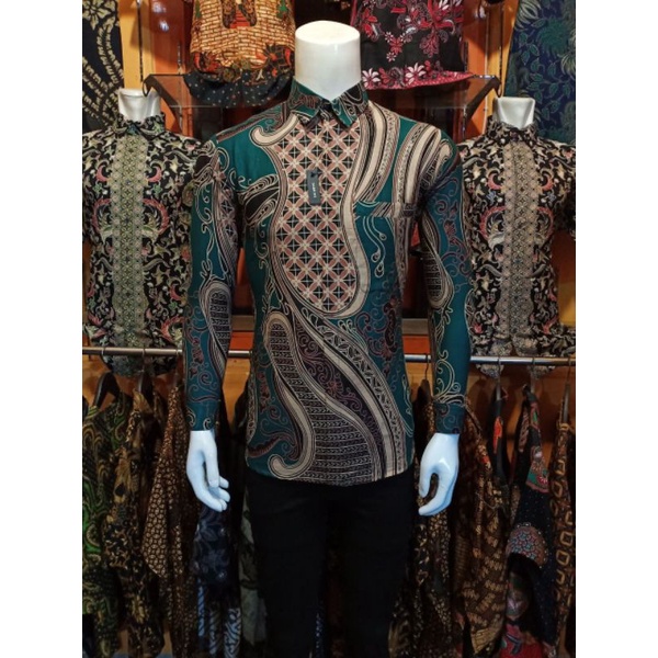 Batik Pria Lengan Panjang Baju Batik Exclusive Pria Batik Premium Baju Batik Distro Batik Slimfit Modern-Banyu mili ijo