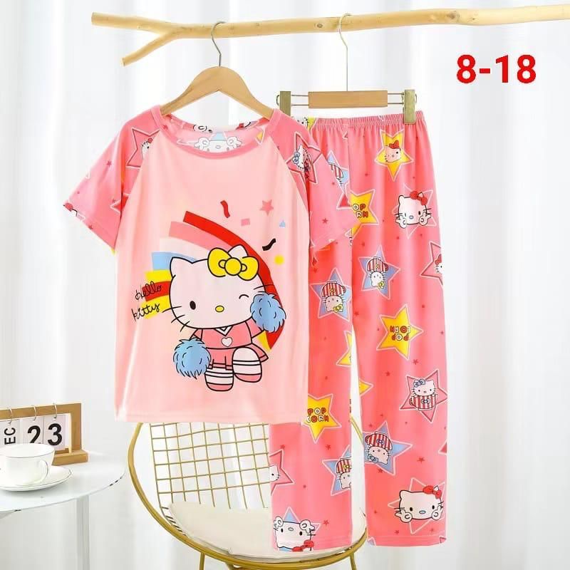 BAJU TIDUR ANAK PEREMPUAN SETELAN LENGAN PENDEK CELANA PANJANG UMUR 2-13 TAHUN PIYAMA IMPORT C18-B2