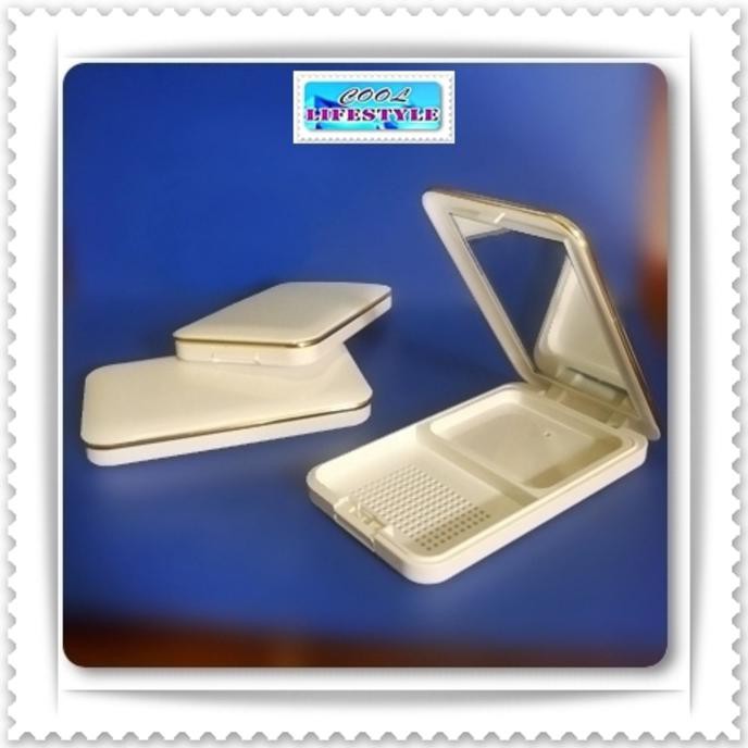 POT BEDAK PADAT COMPACT POWDER CASE LIST GOLD & KACA / TEMPAT WADAH