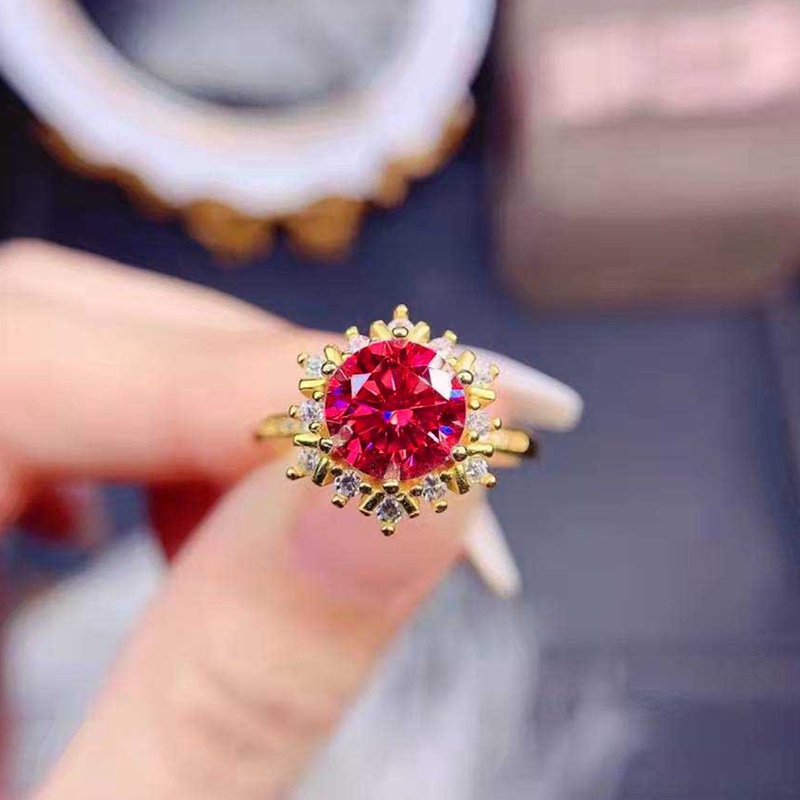 Cincin Wanita Model Minimalis Bahan Cubic Zircon AAA Warna Merah Untuk Pernikahan