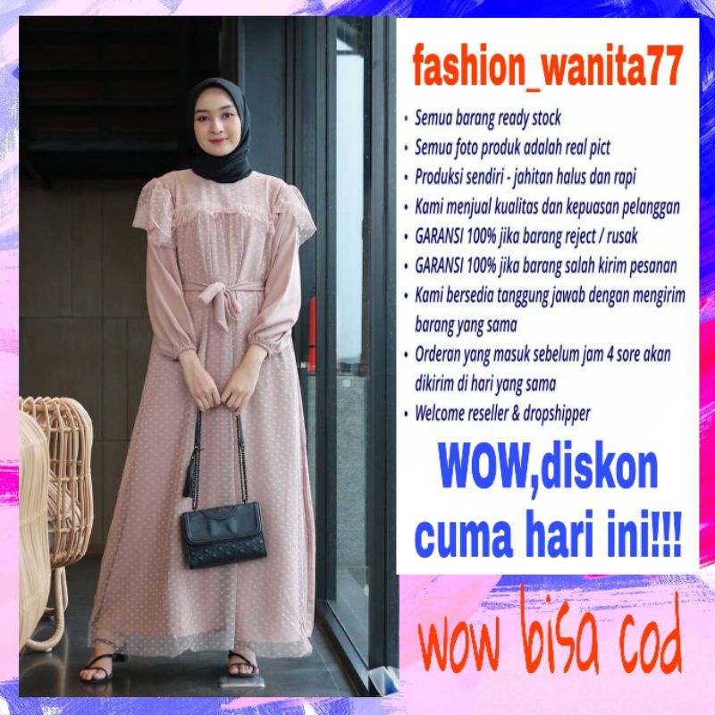 Gamis dress baju pakaian busana fashion brokat tile wanita muslim remaja syafira syar'i gaun kondang