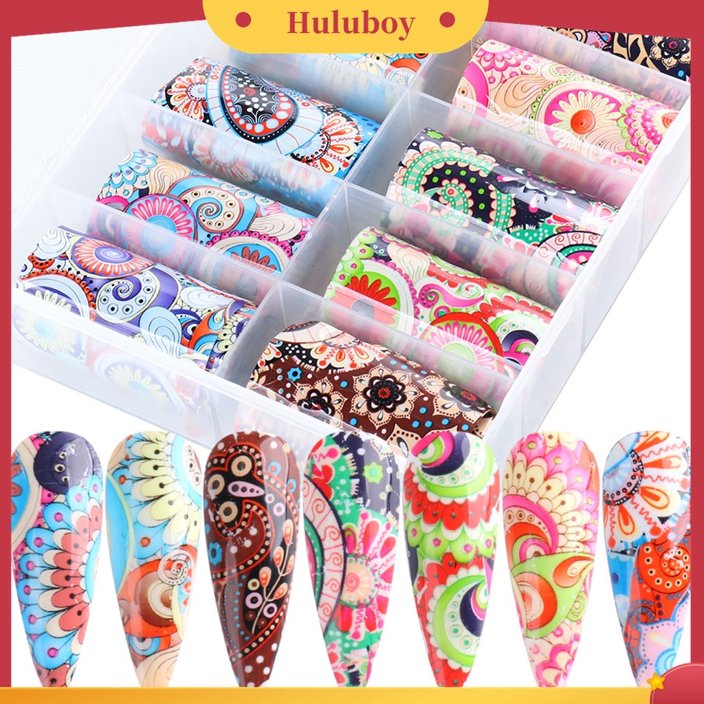 Huluboy Huluboy♡ 10pcs / Set Stiker Kuku 3D Motif Totem Gaya Etnik Retro Untuk Wanita