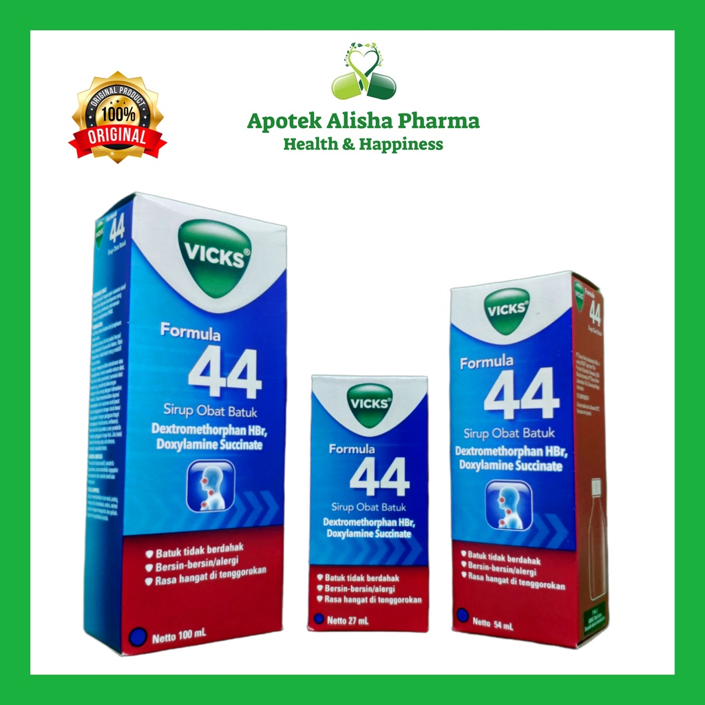 VICKS FORMULA 44 SYRUP 27ml/54ml/100ml-Vicks Formula 44 Sirup Obat Batuk Kering Tidak Berdahak Untuk Dewasa