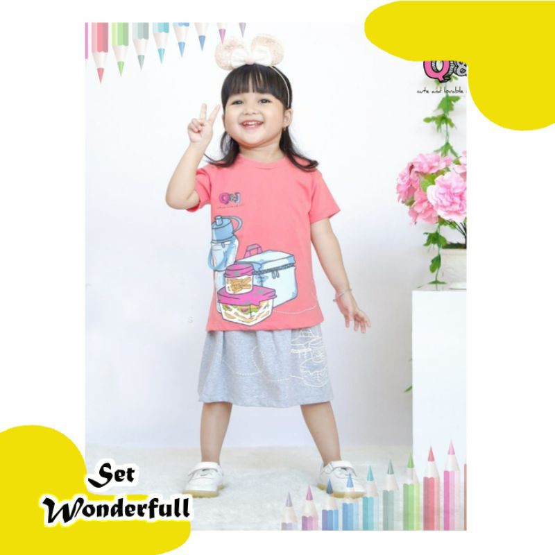 (GIRL) SETELAN WONDERFULL Q&J SETELAN ROK ANAK MURAH SETELAN KAOS ANAK PEREMPUAN MURAH