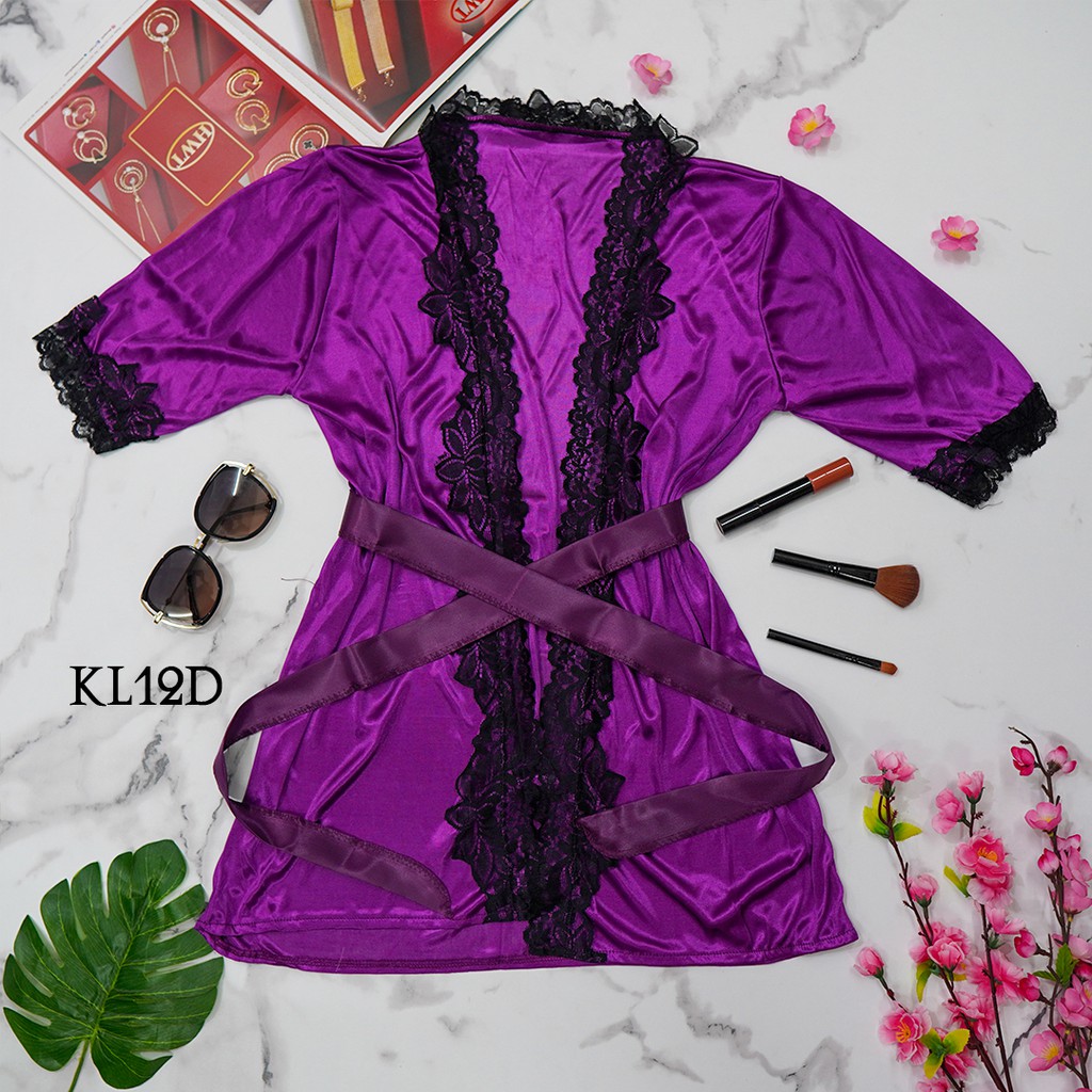 [TOKO TERPERCAYA] KIMONO SATIN BAJU TIDUR SEXY BAJU TIDUR KIMONO WANITA UNGU KL12D