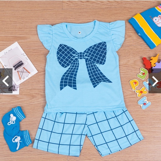 SETELAN ANAK CEWEK SATU SET / RUFFLE TEE PEREMPUAN MODEL TANGAN KUPU - KUPU 0-7 tahun