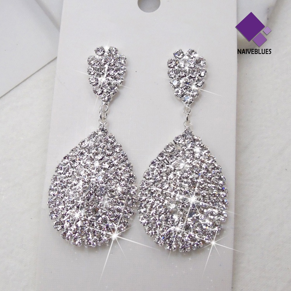 Anting Stud Berlian Imitasi Model Waterdrop Menjuntai Untuk Wanita