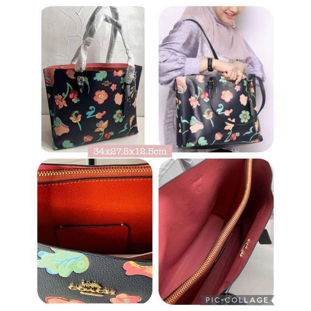 Tas Tote Wanita Coach Navy Tote Tri Three Compartments