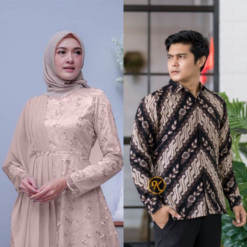 (FREE HIJAB) Dress amalia batik couple gamis modern (Raya collection)