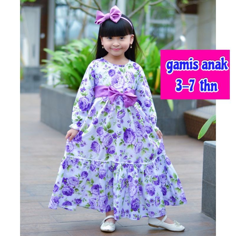Gamis Anak Bahan Katun Adem Murah Motif Bunga Umur 3 4 5 6