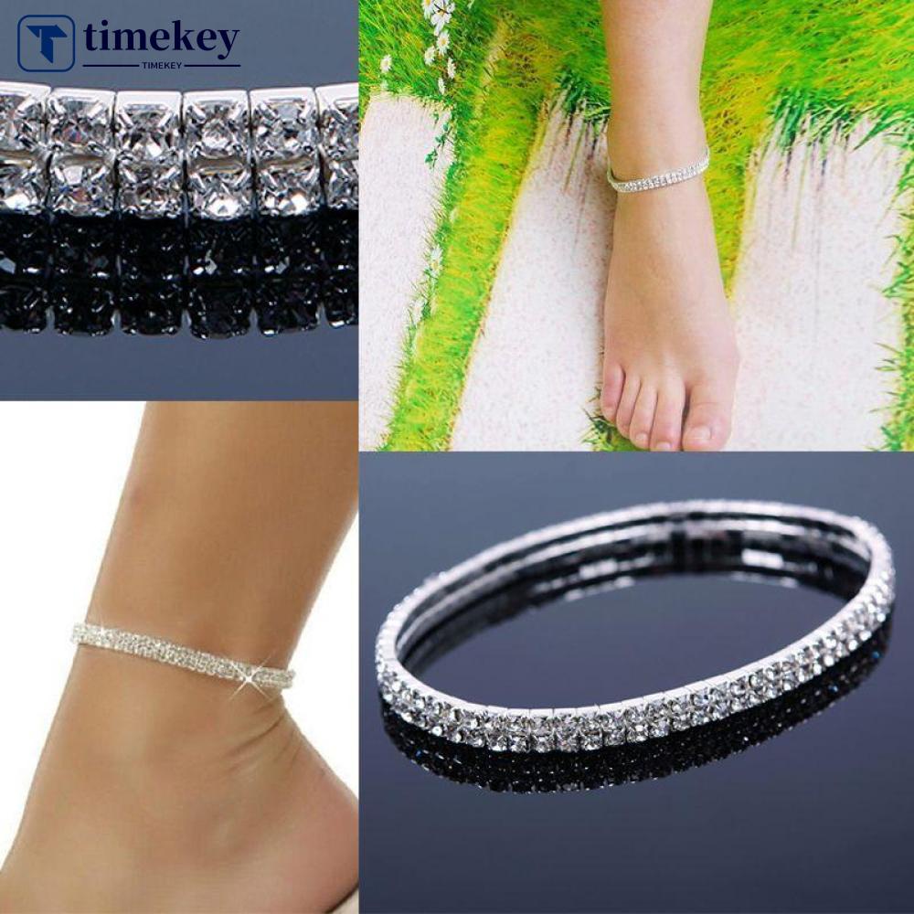 Timekey Gelang Kaki Rantai Berlian Imitasi Stretch Sexy Untuk Wanita A8K8