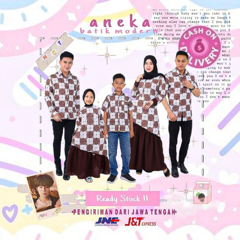 SERAGAM BATIK COUPLE CATUR FAMILY SET WARNA COKLAT PUTIH LEBARAN KONDANGAN ACARA FORMAL KERJA KANTOR