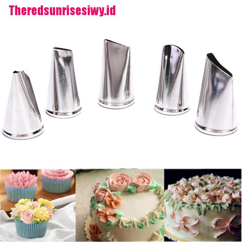 5pcs / Set Nozzle Piping Krim Bentuk Kelopak Bunga Mawar Untuk Dekorasi Kue