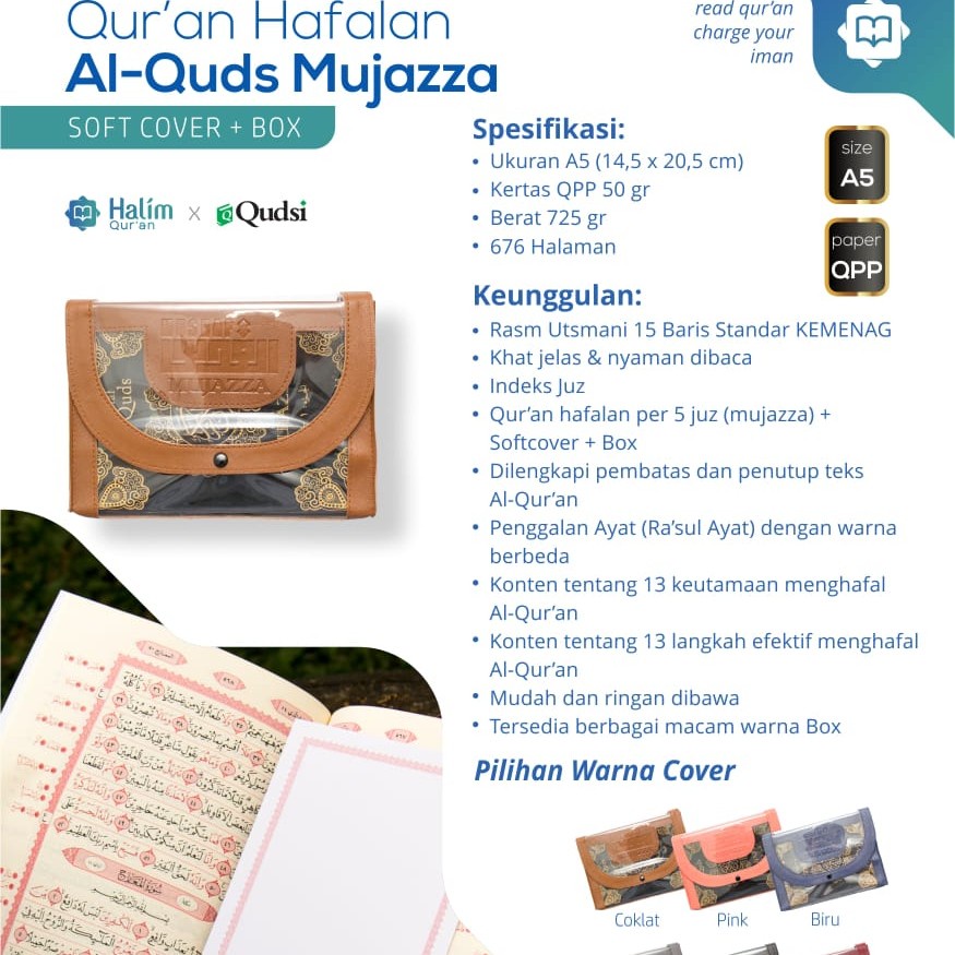 Al Quran Mushaf Al Quds Mujazza Per 5 Juz (A5),Al Quran Per 5 Juz Ukuran Sedang