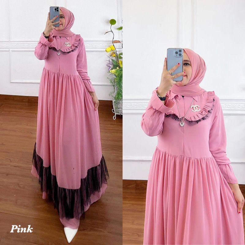 DRESS CERUTY BABYDOLL BUSUI MIX TILE/RAYA MAXY FULL FURRING/GAMIS WANITA MUSLIM TERBARU/NABILA DRESS MAXY/FAR MOSLEMSTORE