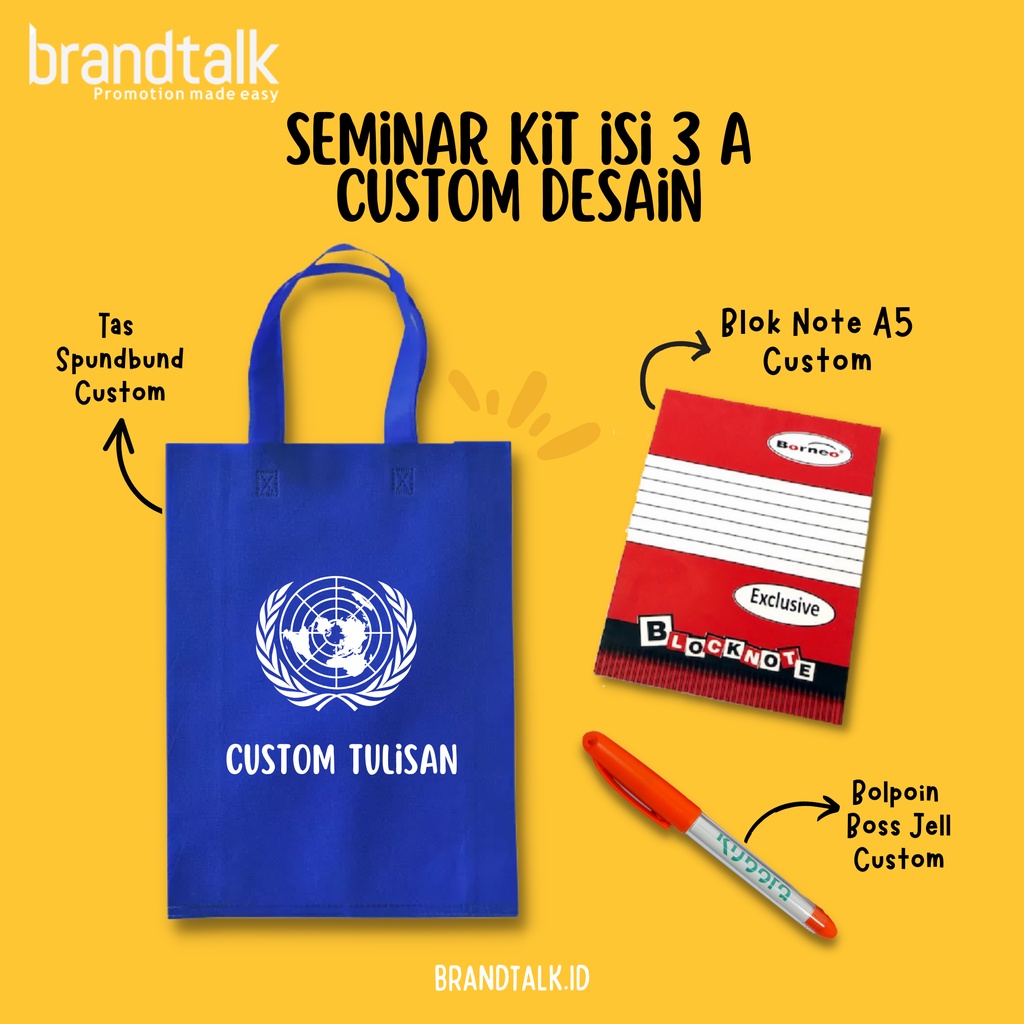 

Paket Seminar Kit Isi 3 - Tas Spoundbond, Notebook A5, Pulpen