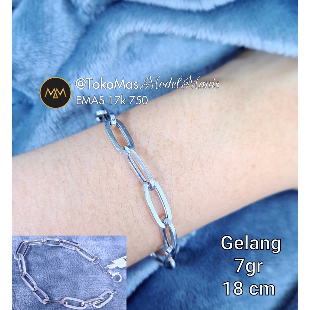 Gelang Rantai Paper Clip Besar emas putih 750 kadar 17k