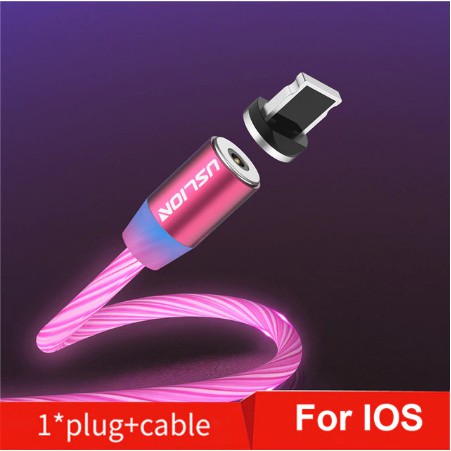 Kabel Data LED USLION Tipe IOS Fast Charging (Pink)